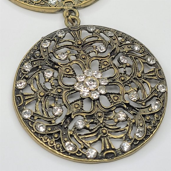 Dramatic Chandelier Earrings Chunky Long Medallion Drop Earrings - Picture 8 of 13